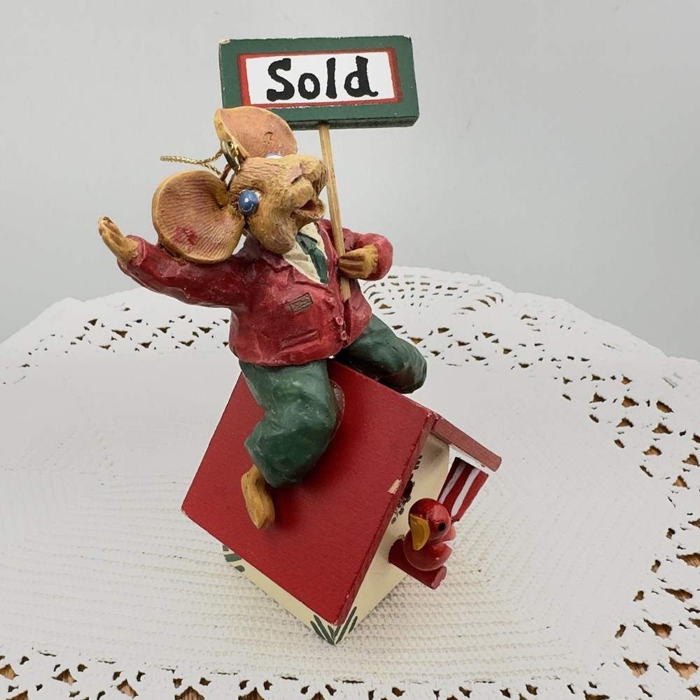 Vintage Kurt S. Adler Mouse Red Bird House Sold Christmas Tree Ornament Realtor